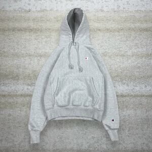 Vintage Y2K Champion Reverse Weave Hoodie Mens S Grey Cotton White Logo